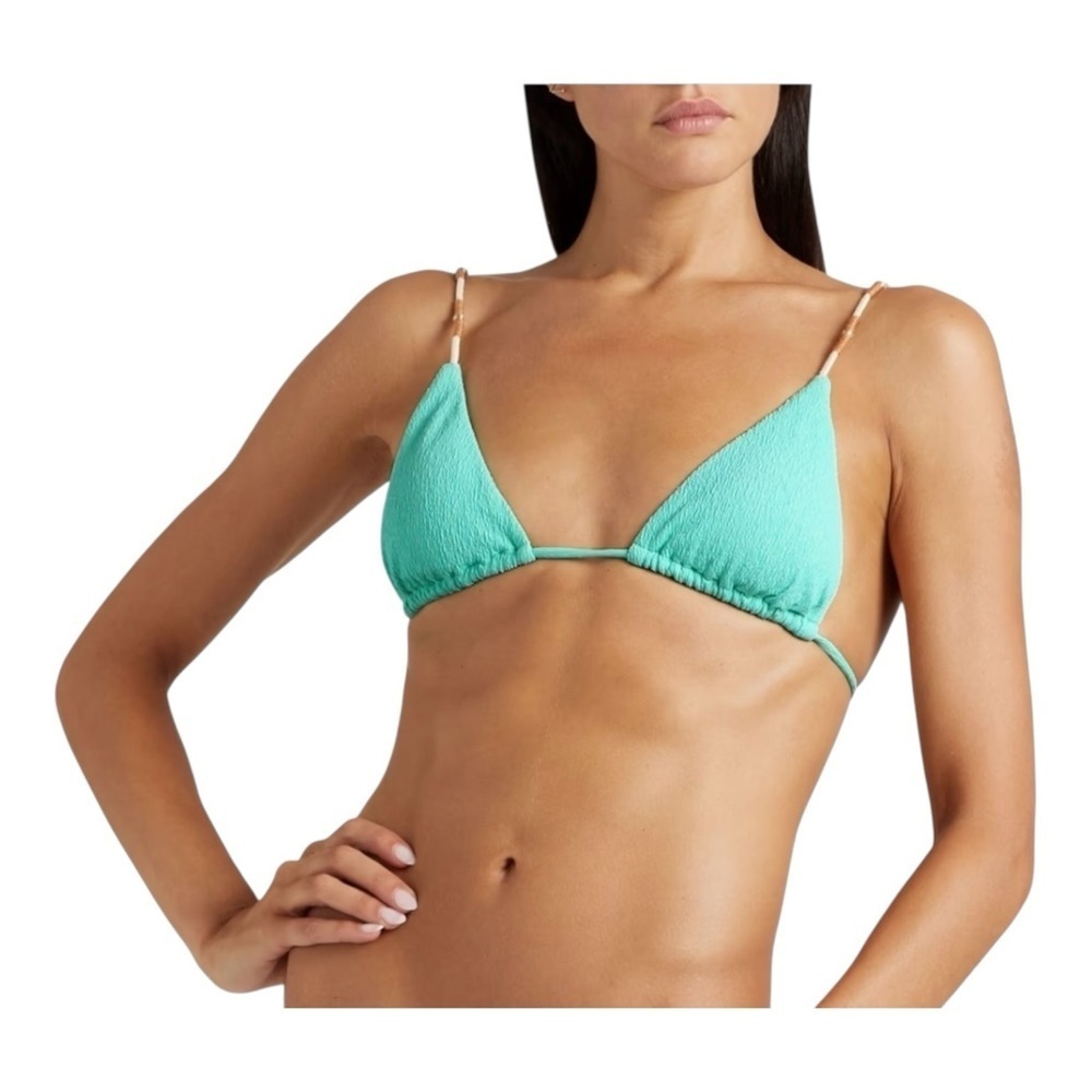 Vix Firenze Laura Bead-embellished Triangle Bikini Top in Aqua NWT